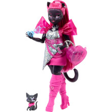 Monster High Catty Noir Doll with Pet Cat Amulette and Accessories like Backpack, Music Book, Microphone and More, HXH76