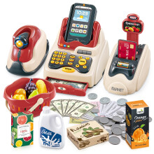 deAO Kids, Toy Till Cash Register with Scanner, Credit Card,Play Food,Money and Groceries Shopping Basket for Boys and Girls, Multicoloured, 43 x 20.5