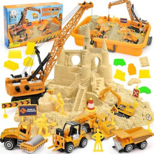 Tacobear Play Sand Sensory Toys for Kids Boys Toys Gifts 3 4 5 6 7 Years, Construction Site Sandbox Kit with 1000g Magic Sand, Crane, 5 Mini Vehicles,