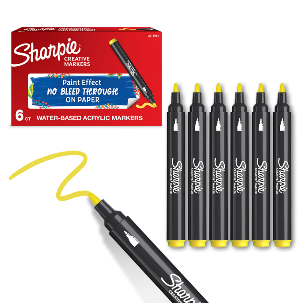 Sharpie Creative Marker Acrylic Paint Pens | Bullet Tip Water-Based Paint Markers | Yellow | No-Bleed Ink Writes on Most Surfaces | School & Revision