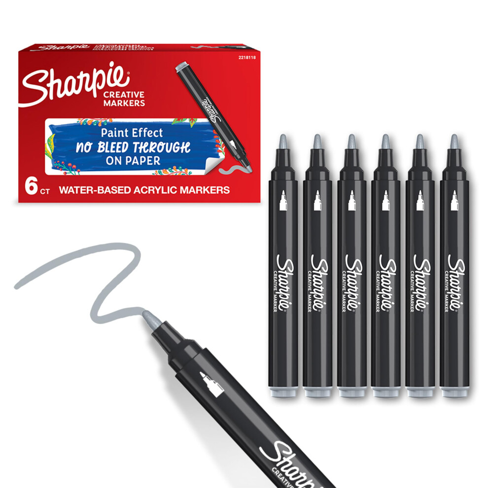 Sharpie Creative Marker Acrylic Paint Pens | Bullet Tip Water-Based Paint Markers | Cool Grey | No-Bleed Ink Writes on Most Surfaces | School &
