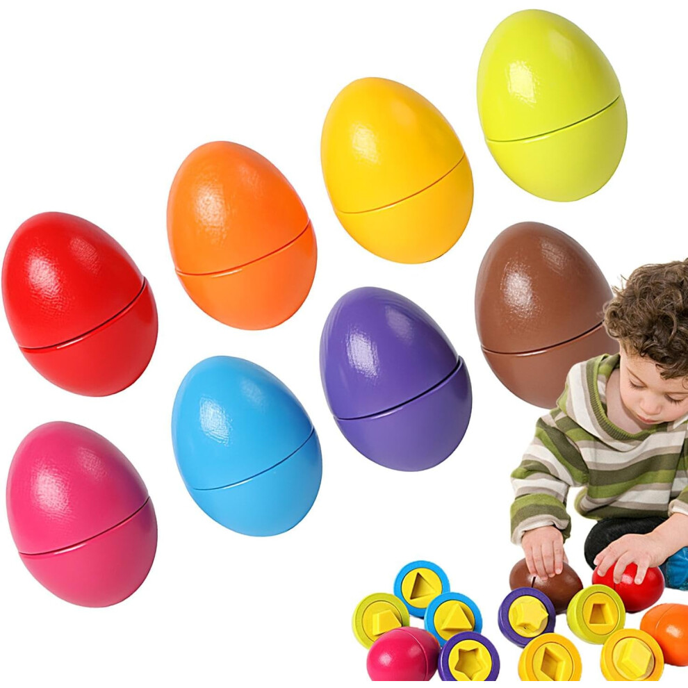 Egg Matching Toy - Early Learning Eggs Set of 8 - Early Learning Matching Color Shape Recognition Sorter Puzzle for Toddler Easter Travel Game
