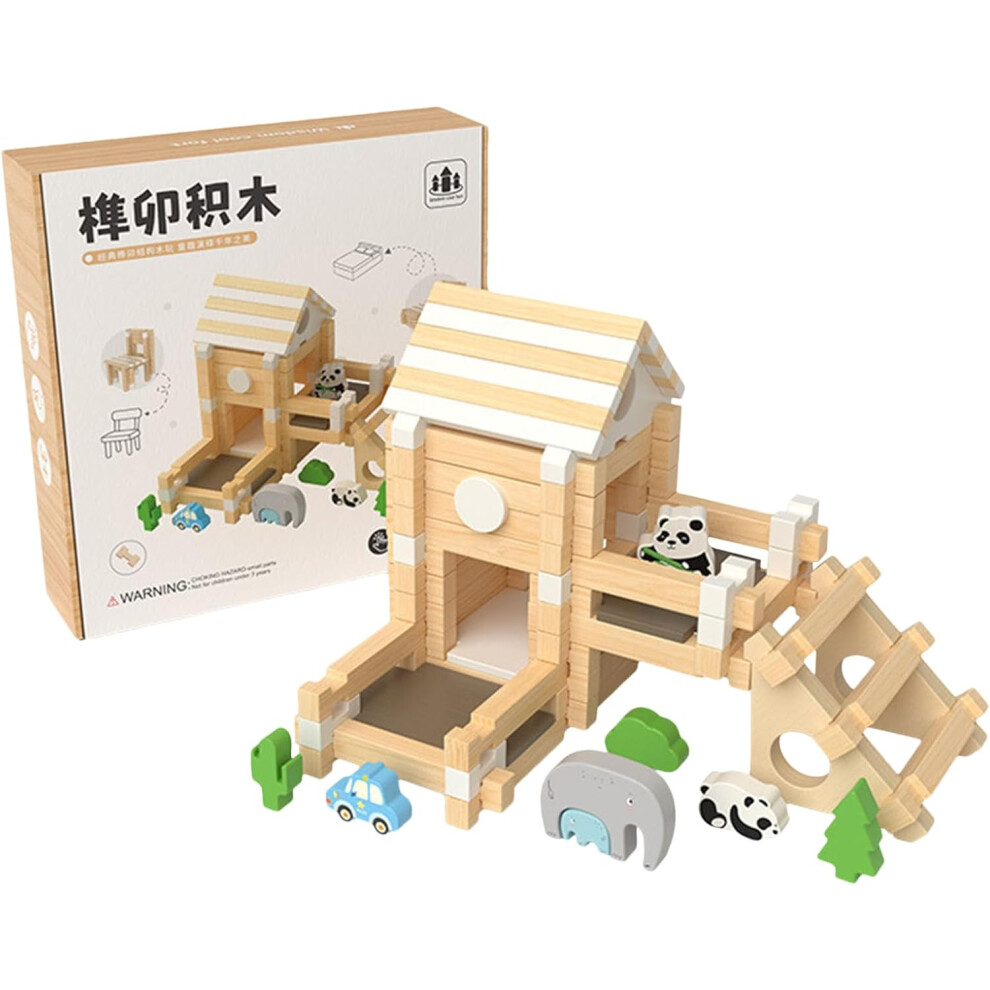 Wooden Block Set - Wooden Stacking Blocks for House Building,Mortise-And-Tenon Structure Early Learning Toy, Construction Activity for Birthday,