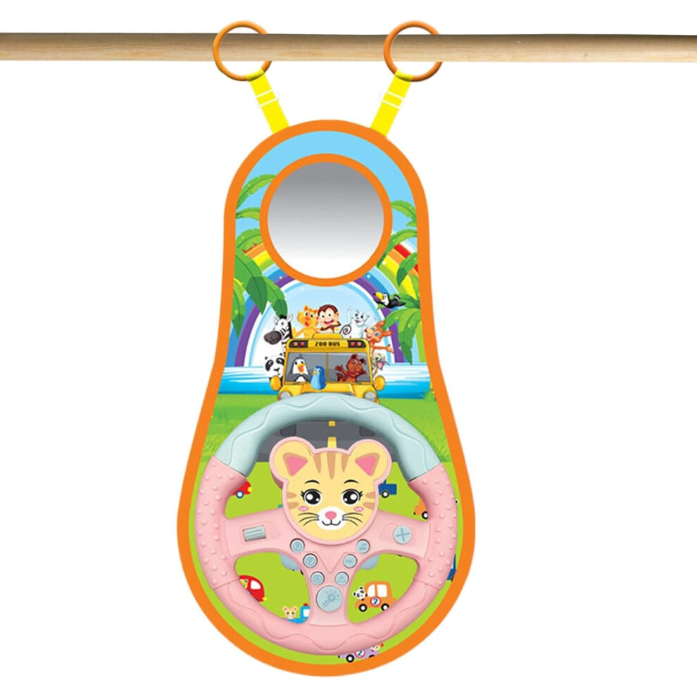 (Rug   Kitten) Kids Steering Wheel Toy - 360-degree Rotating Car Backseat Steering Wheel | Carseat Pretend Toy With Music, Baby Car Seat Steering Whee-image-OPC-PGNHJBF-NEW