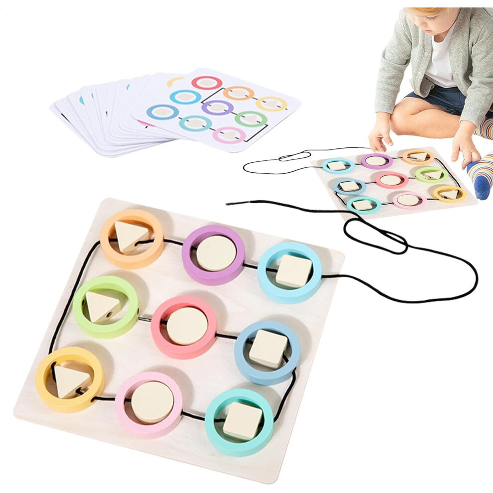 (Shape Threading) Wooden Threading Toys | Wooden Color Matching Threading Activities - Fine Motor Skills Lacing Toys, Educational Preschool Stringing