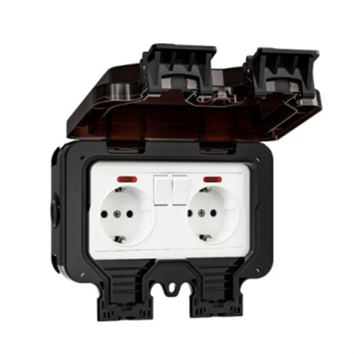 Tomada à prova d'água IP66 220 V, tomada de parede preta com interruptor integrado, eletrodoméstico elétrico da UE (C) 1