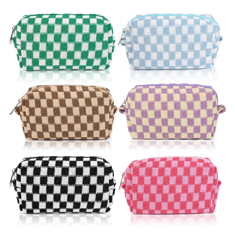 Jojomino 6 Pcs Checkered Makeup Bag Cosmetic Bulk Pouch Personalize Travel Toiletry Organizer Cute Brushes
