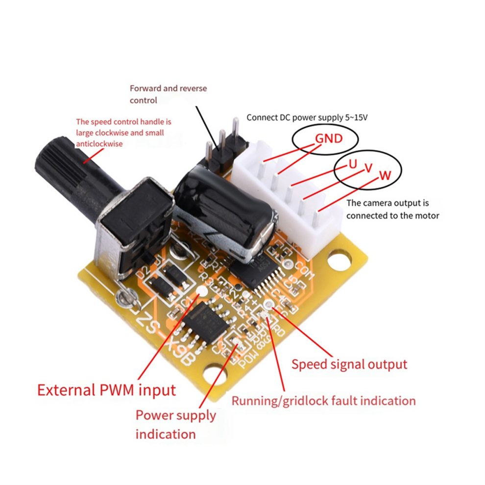 Bldc 3-Phase Brushless Motor Driver Dc5v-15V 2A 15W Dc Motor Speed Controller Sensorless Board Module Power Supply 4852133174020