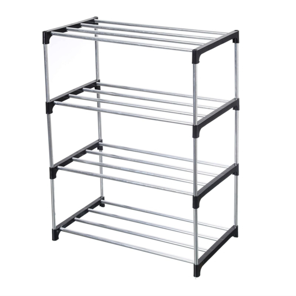 Stackable Small Shoe Rack, Entryway, Hallway and Closet Space Saving Storage Organization (4-Tier, Black)-image-OPC-PGNHKFY-NEW