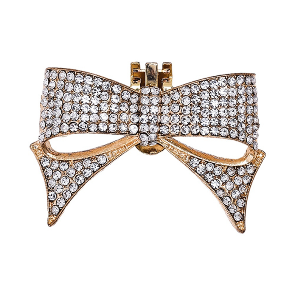 1 paire de chaussures brillantes décoratives à clip pour femmes, talon haut, strass, boucle, pendentif de sac, accessoires de mariage, doré