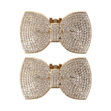1 par de lazos brillantes con diamantes de imitación para novia, boda, fiesta, decoración de zapatos de tacón alto, accesorios planos dorados.