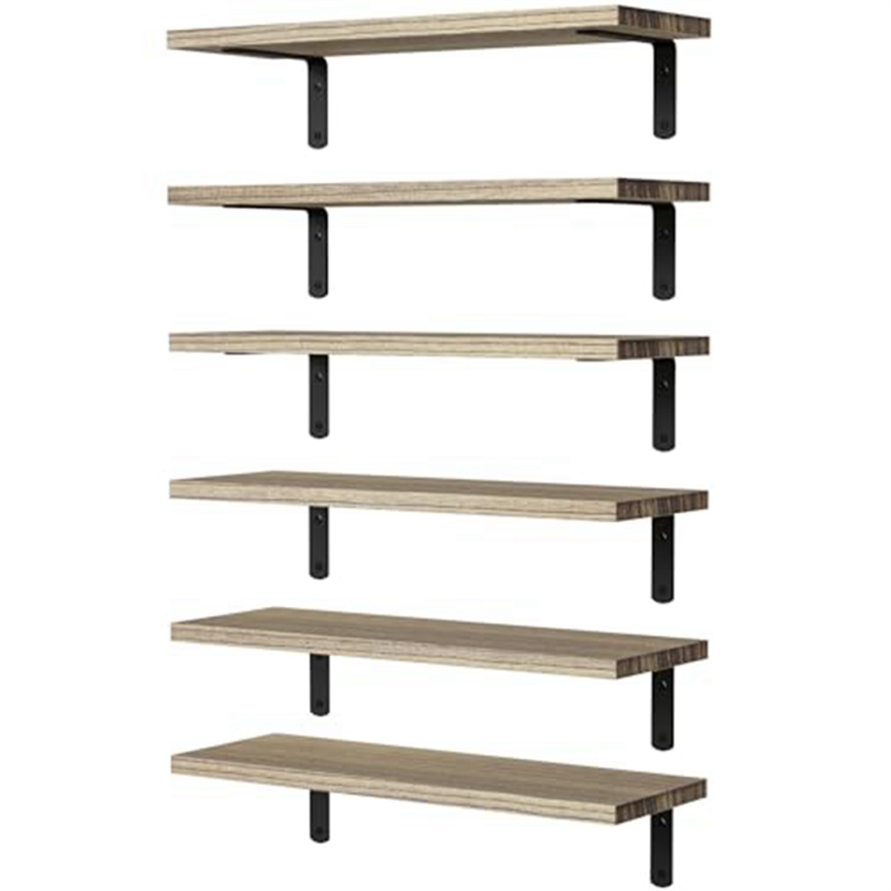 Étagères flottantes en bois pour décoration murale, étagère de salle de bain flottante murale pour le rangement, marron clair