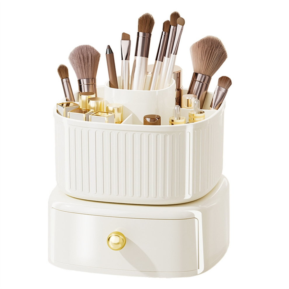 Organiseur de maquillage rotatif à 360, grande capacité, avec 5 emplacements et 1 tiroir, pour pinceaux de maquillage, B