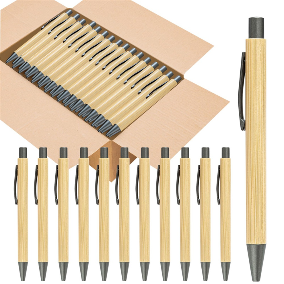 Jojomino 100-Pack Bamboo Pens - Engraving-Ready Wooden Ballpoint Pens, Eco-Friendly, Refillable 1Mm Ink, Smooth Writing Gift Set