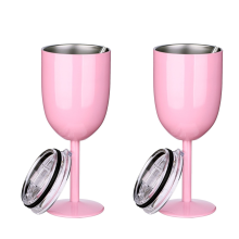 2PCS Insulated Pink Wine Glasses Double Wall Food Grade Stainless Steel Travel Wine Cup with Leak Proof Lid for Adult