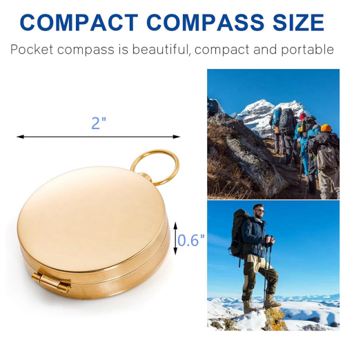 Boussole de poche classique en cuivre à clapet, lumineuse et étanche