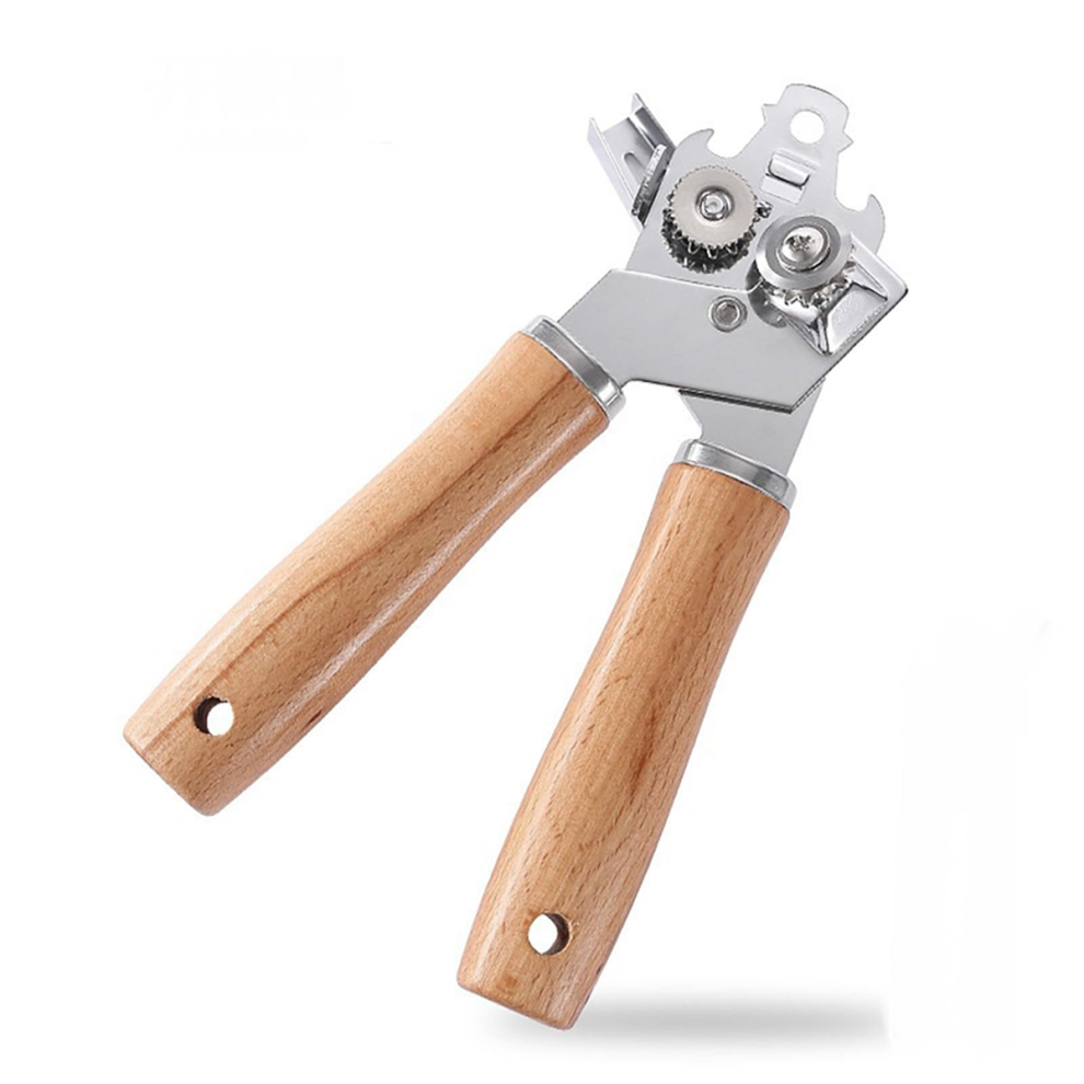 Jojomino Metal Can Opener Manual With Wooden Handle, Hand Blade Smooth Edge, Handheld Openers