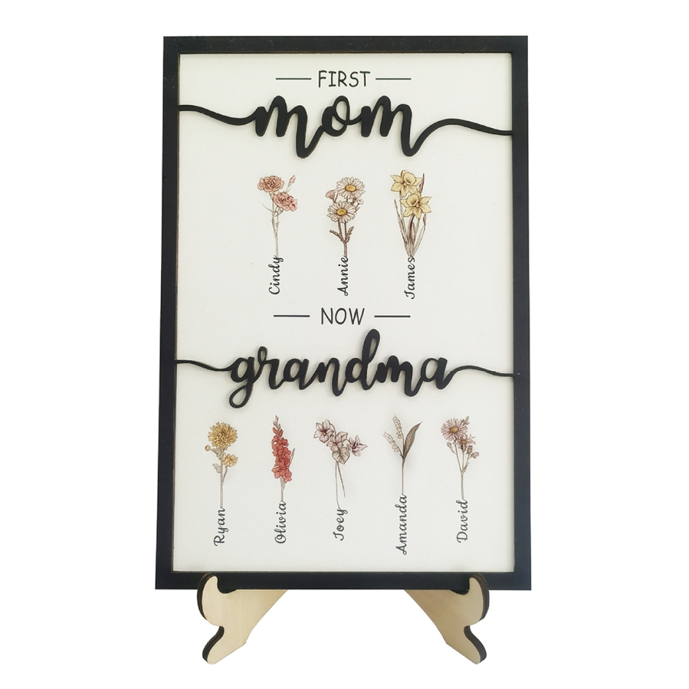 Plaque en bois avec fleur « Première maman, maintenant grand-mère » - Cadeau personnalisé pour la fête des mères