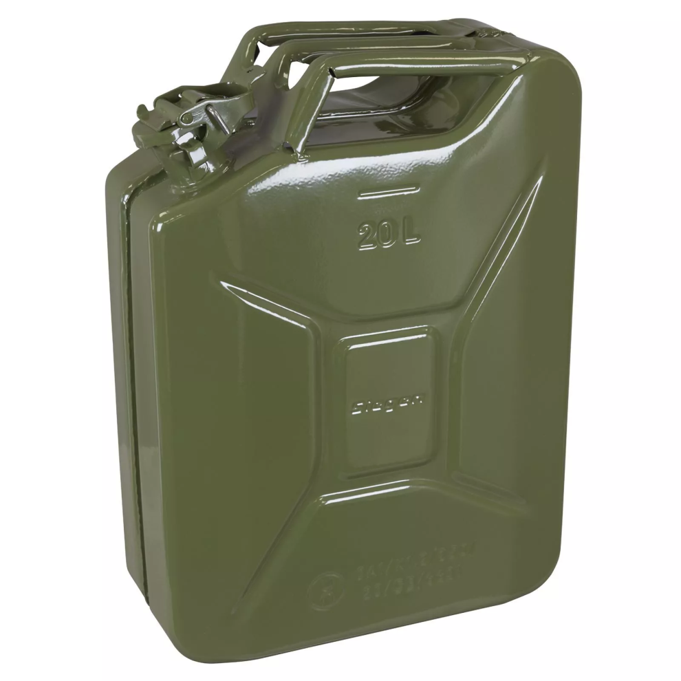 SEALEY JERRY CAN FUEL 20 LITRE 20L METAL PETROL DIESEL 20L ARMY CONTAINER JCY20G