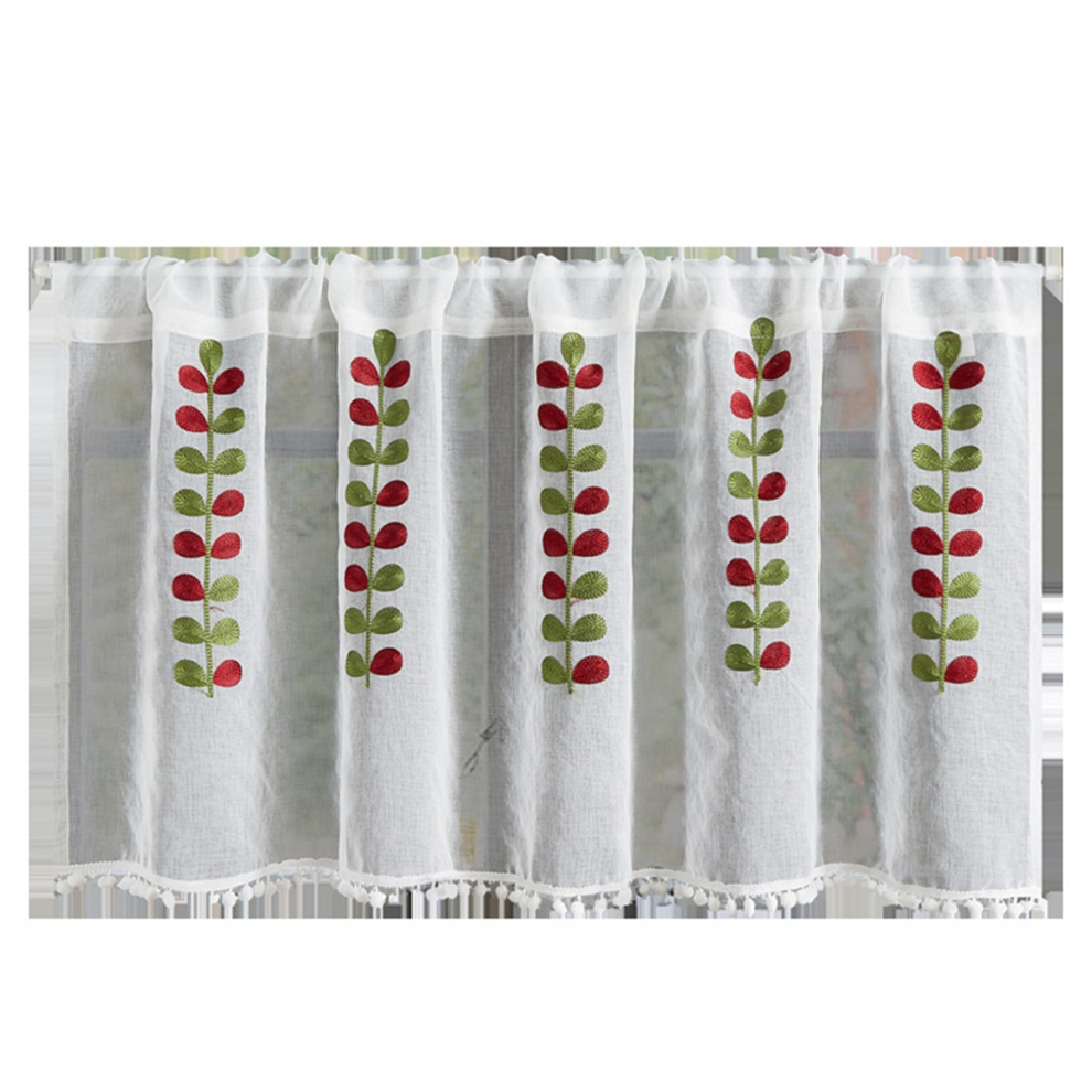 Embroidered Semi-Transparent Curtains Kitchen Tiered Half Window Sheer Curtain Rod Pocket Tulle Curtains for Kitchen B-image-OPC-PGNHTXT-NEW