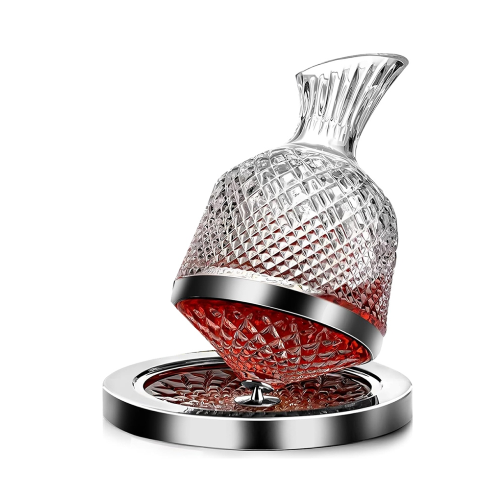 Red Wine Decanter 50oz/1500ml, Carafe Made of Lead-Free Crystal Glass, 360 Rotating Decanters for Whisky