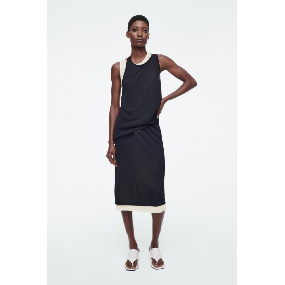 (navycream/L) Cos Japan Layered Knit Skirt