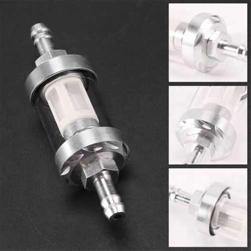 Filtro universal cromado para combustível, gasolina, óleo bruto, motor, 5/16 polegadas, 8 mm, prata para motocicletas 2