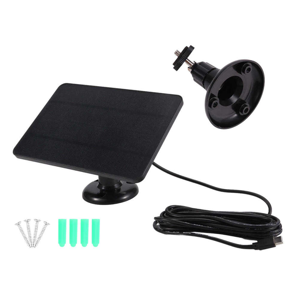 Waterproof 4W Solar Panel For Home Security Camera Solar Cells Powered Charger Type C Black 4852133126760