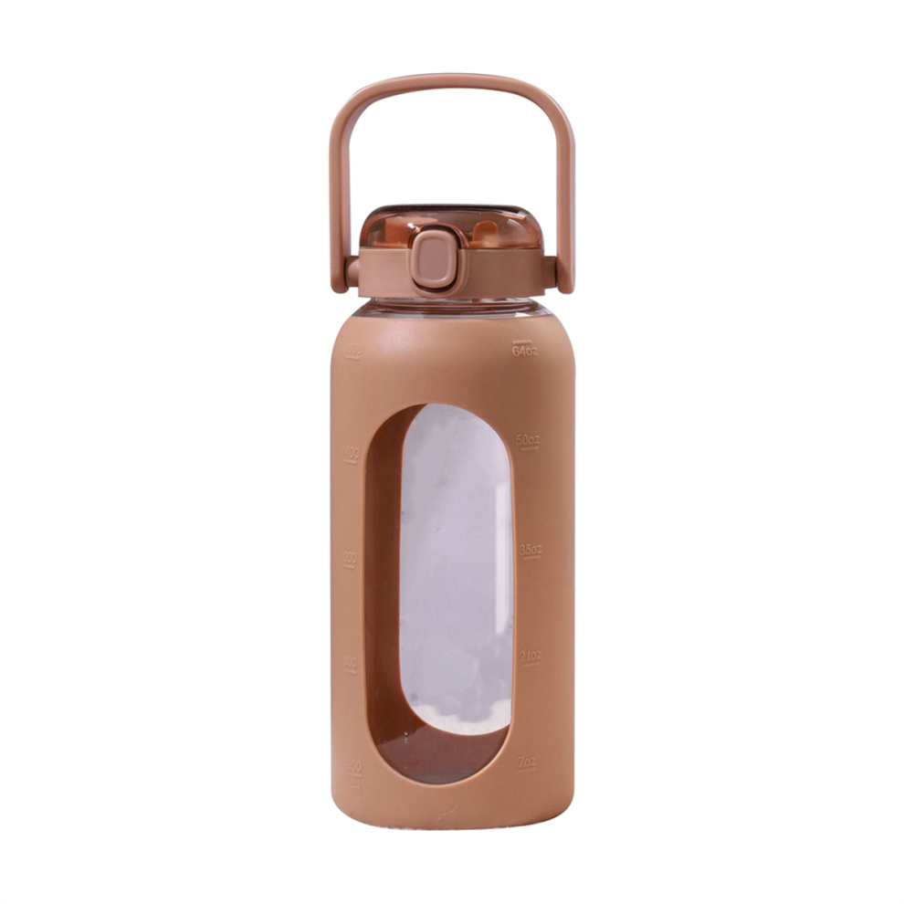 64 Oz Glass,Wide Neck Half Gallon Water Bottle with Handle, Silicone Sleeve and Capacity Markings, Sports Water Bottle B