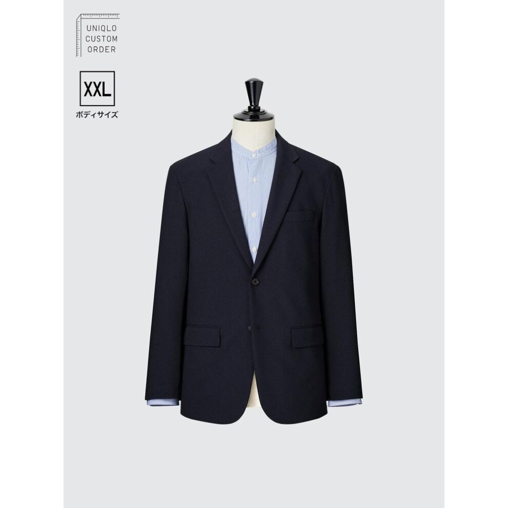 (69 NAVY/76) Uniqlo Japan Impressive Jacket 2way Stretch  Wool Like  Xxl Size  Length 74 76cm  Sleeve Length 60 64cm  Can Be Set Up