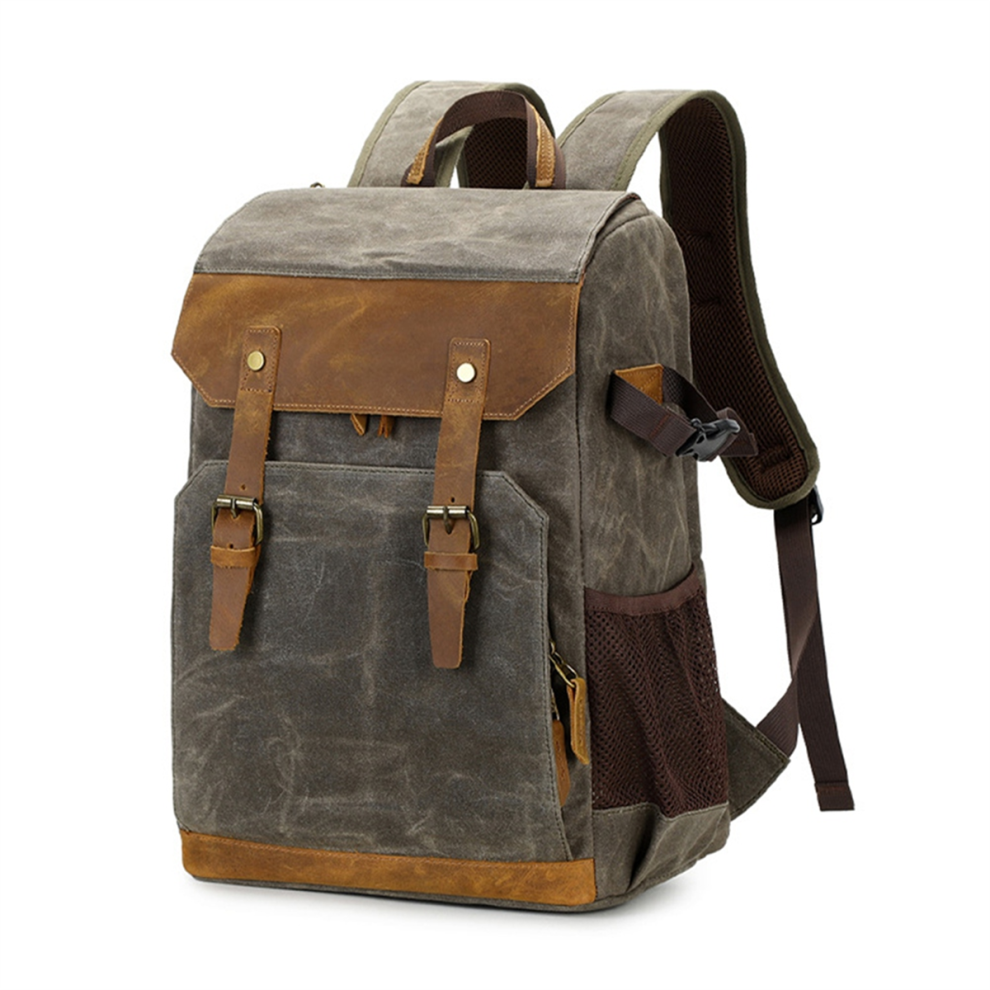 Batik Canvas Photography Backpack Multifunctional SLR Vintage Waterproof Outdoor SLR Camera Bag Army Green