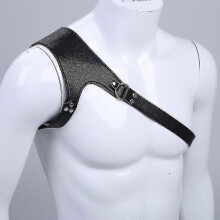 Black Men Leather Adjustable One-shoulder Chest Harness Gay Interest Buckles Clubwear Costume