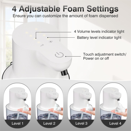 Automatic Soap Dispenser Touchless,4-Level Adjustable Foaming Hand Soap Dispenser, Auto Soap Dispenser Wall Mount,White 2