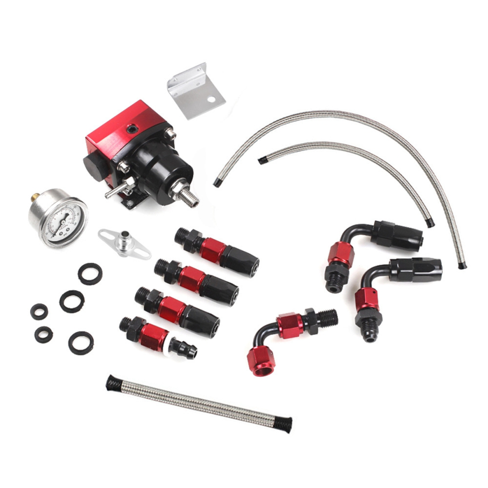 Universal Adjustable Fuel Pressure Regulator With Gauge+An6 Fuel Line Hose+Fittings End Kit 4851067622706