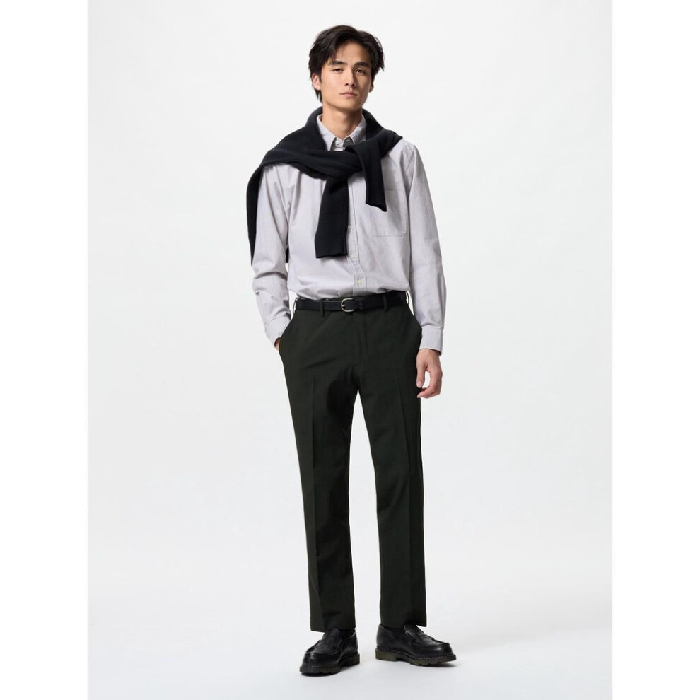 (09 BLACK/110) Uniqlo Japan Impressive Pants 2 Way Stretch  Wool Like  Length 70  73  76  85cm  Can Be Set Up