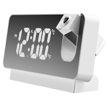 Digital Mirror 180 Projector on Ceiling Projector Bedside Alarm Clock USB Charging for Bedroom Living Room White