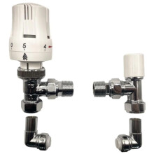 Angled Trieste White Thermostatic Radiator Valve Bi-Directional/Towel Rail Valve 1/2" / With 90 Degree 10mm Push Fit Connector Reducer