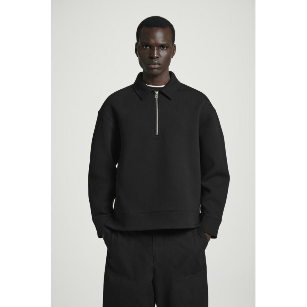 (Black/L) Cos Japan Long Sleeve Half Zip Polo Shirt