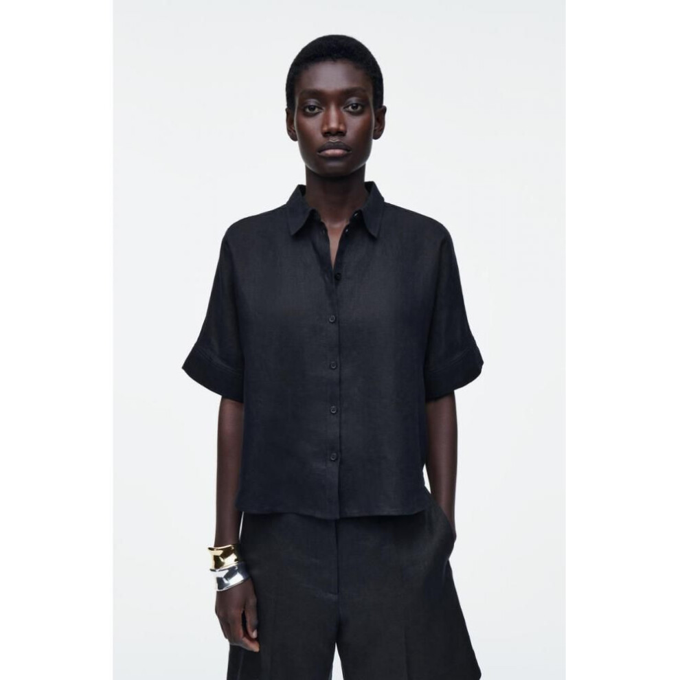 (navy/32) Cos Japan Boxy Short Sleeve Linen Shirt