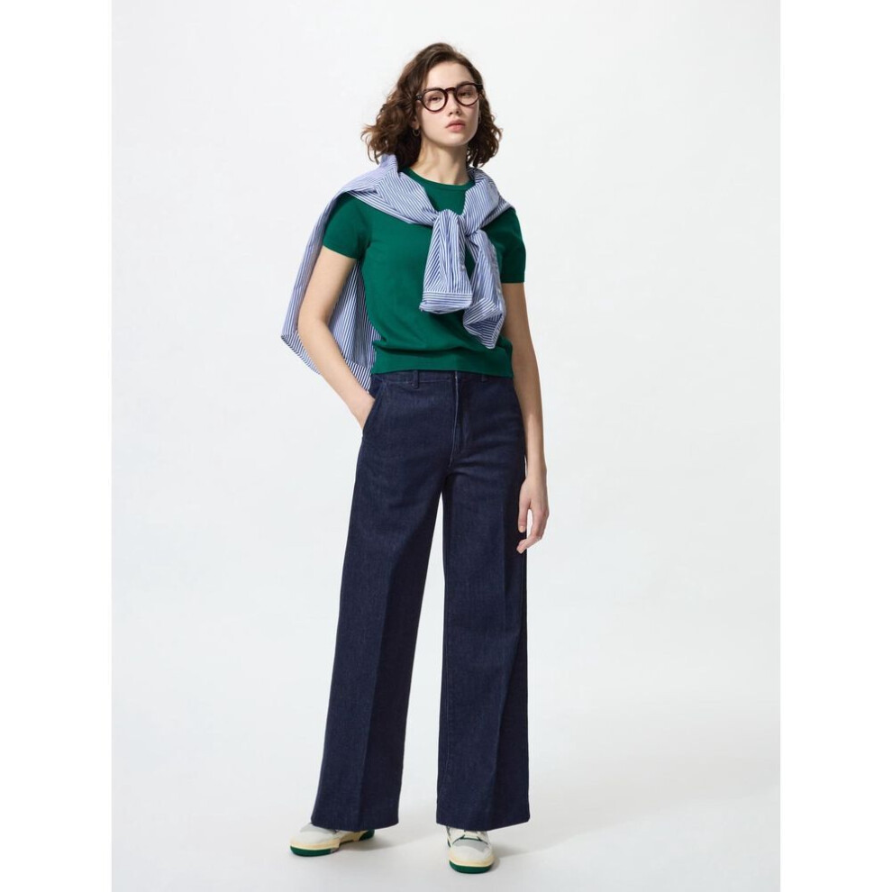 (69 NAVY/XS) Uniqlo Japan Wide Trousers Jeans Long