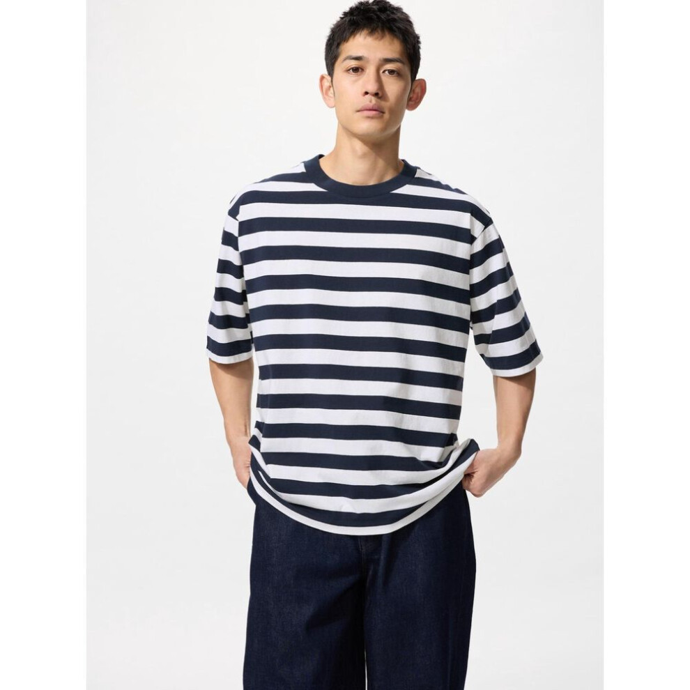 (69 NAVY/XL) Uniqlo Japan Oversized Striped T Shirt