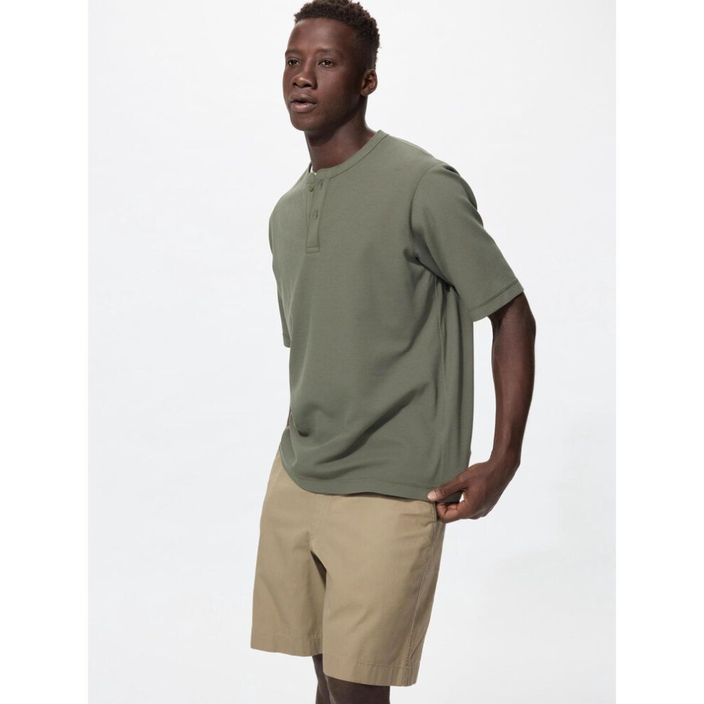 (57 OLIVE/XXL) Uniqlo Japan Dry Waffle Henley Neck Tee
