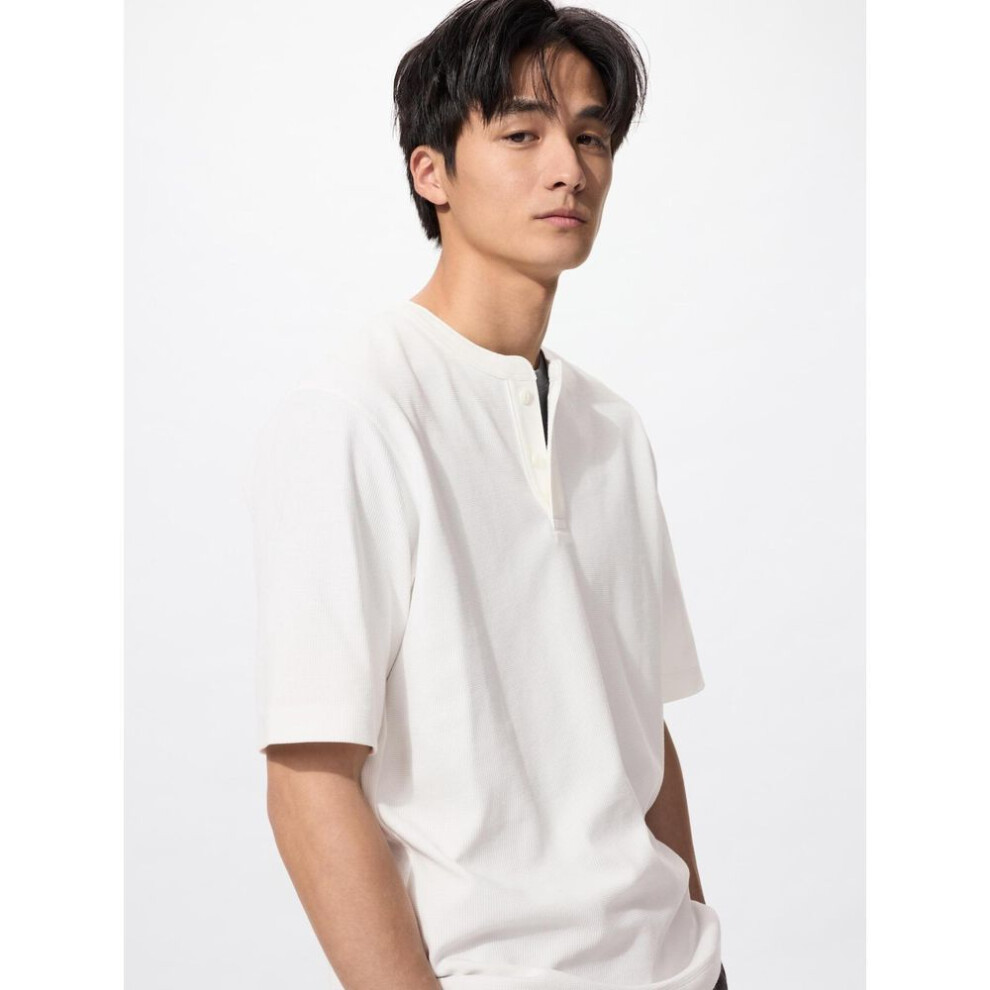 (00 WHITE/4XL) Uniqlo Japan Dry Waffle Henley Neck Tee