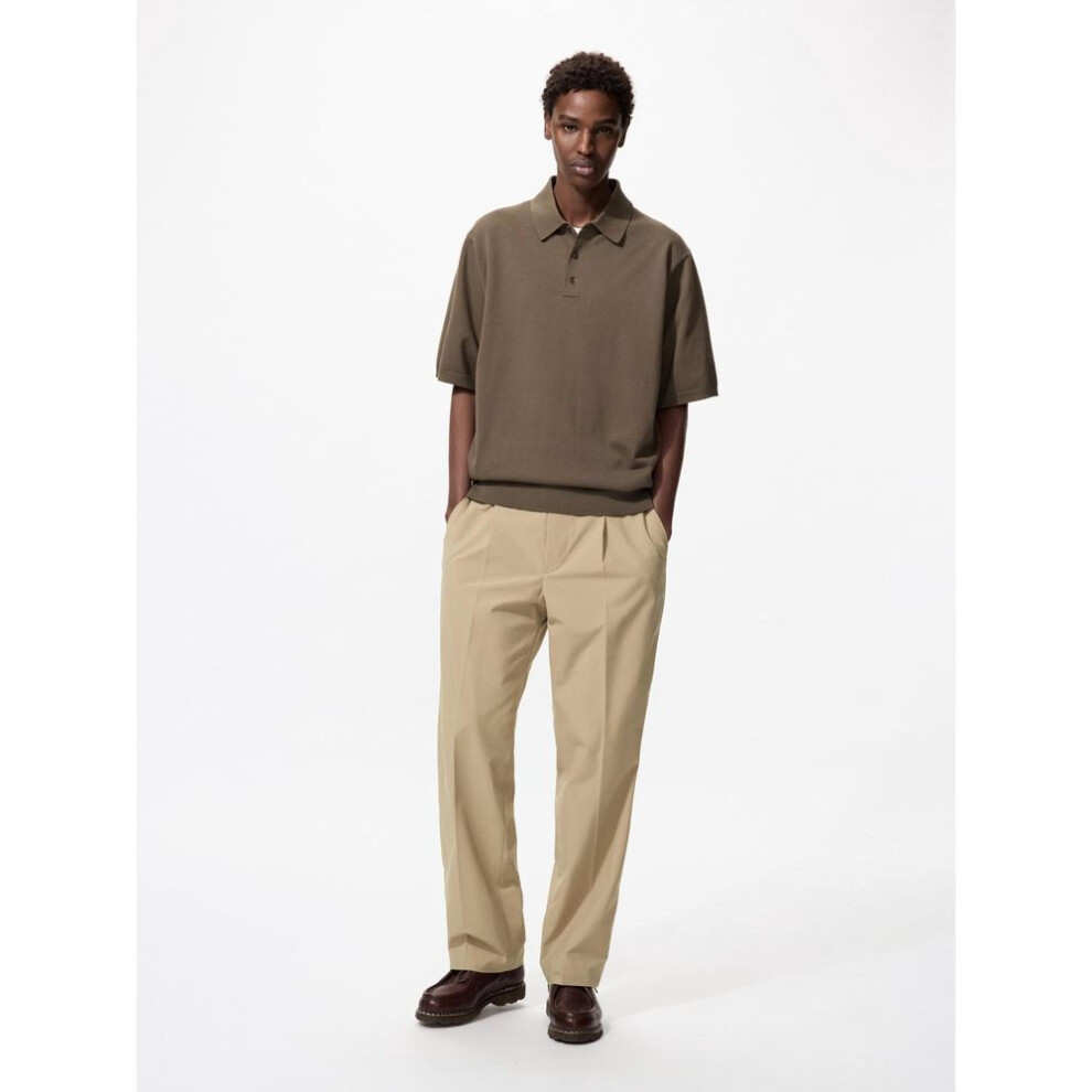 (32 BEIGE/S) Uniqlo Japan Tuck Wide Pants Light