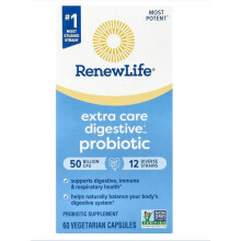 RENEW LIFE Extra Care Digestive Probiotic, 50 Billion CFU, 60 Veg Caps