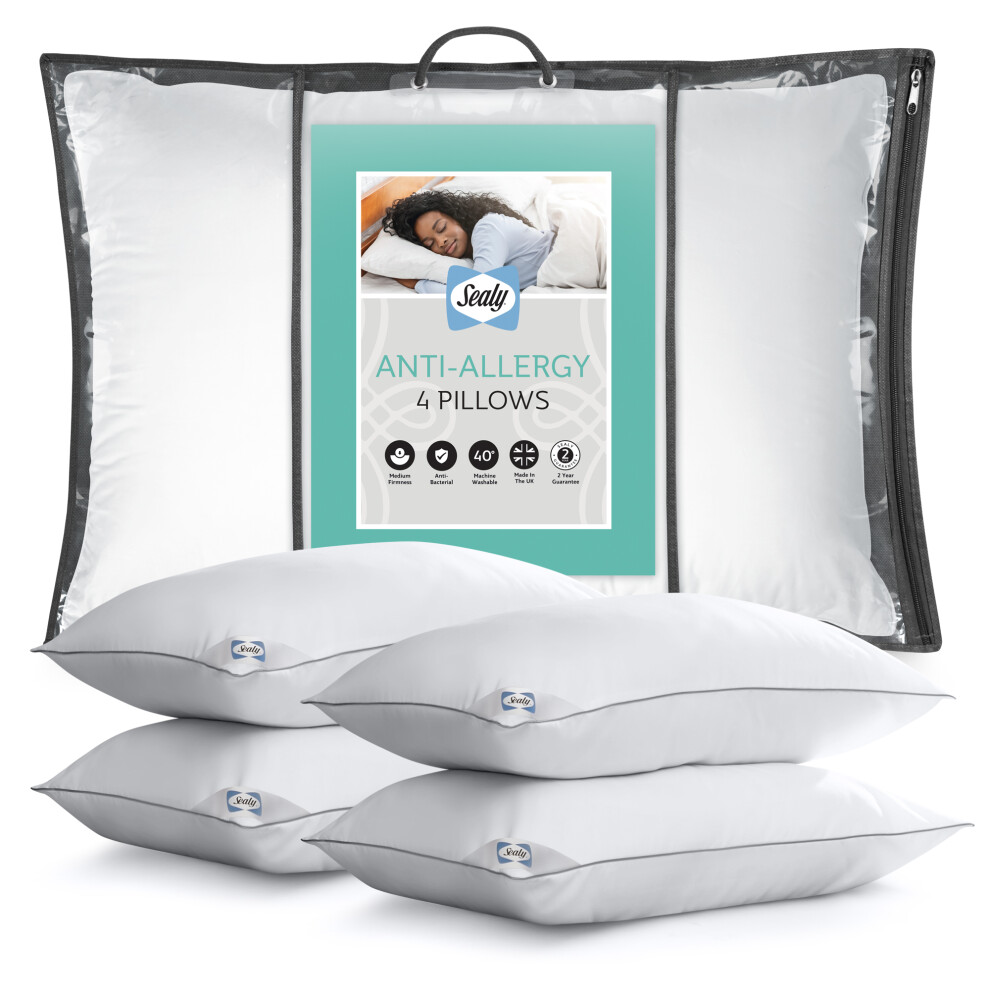 Sealy Anti Allergy Pillows - 4 Pack - Medium Support