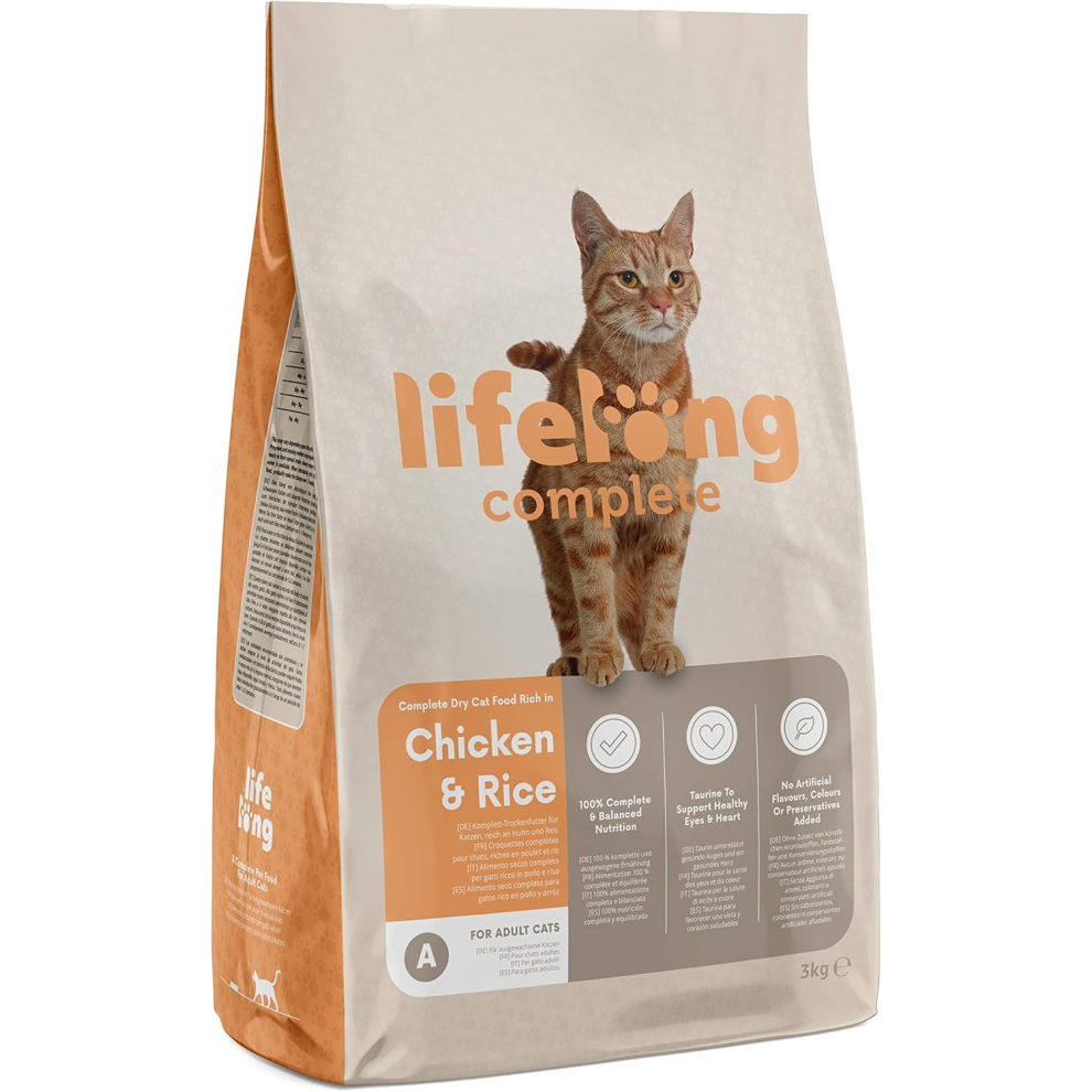 Lifelong Amazon Brand - Complete Dry Cat Food Rich In Chicken & Rice For Adult Cats, 1 Pack Of 3 Kg