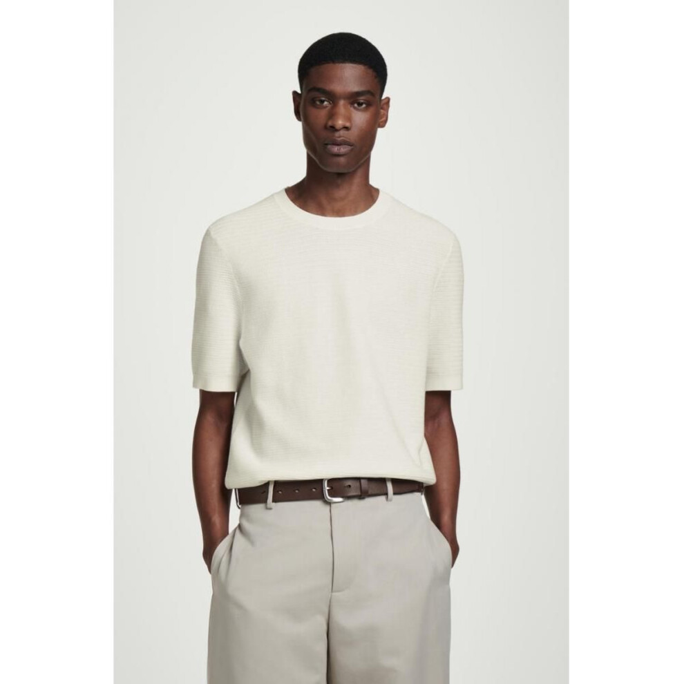 (off-white/XS) Cos Japan Textured Knit Cotton T Shirt