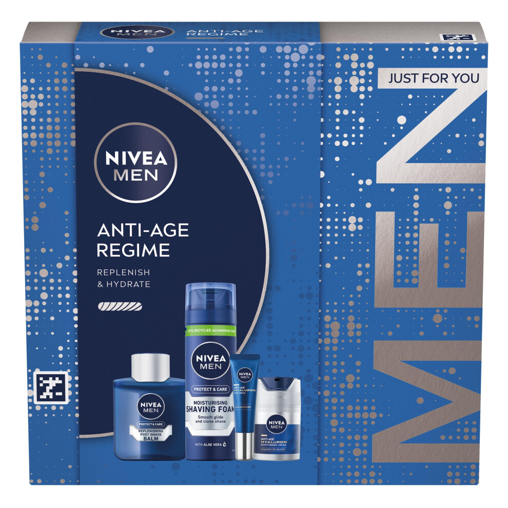 MEN Anti Age Regime Gift Set (4 Products), Men's Anti Wrinkle Skincare Gift Set with Shaving Foam, Post Shave Balm, Face Moisturising Day Cream, and