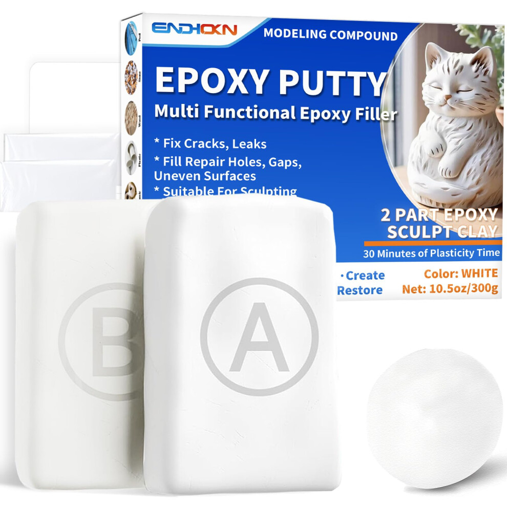 Epoxy Putty, Endhokn 300G White Putty Stick Fix Leaks, Cracks And Fill Holes, Sculpting, Modeling, Epoxy Sculpt Clay For Metal, Ceramics, Plastic, 6973129252145